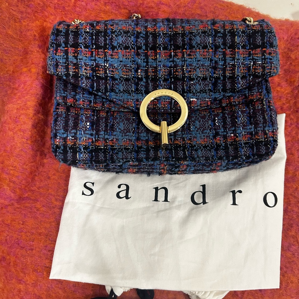 SANDRO YZA Tweed Shoulder Bag in Blue - Picture 7 of 13